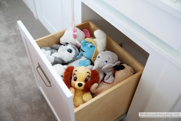 organized stuffed animals