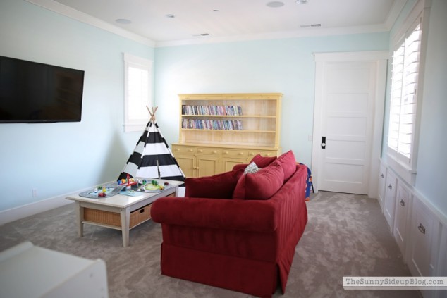 yellow playroom hutch