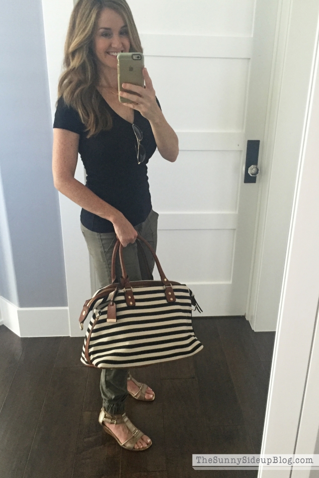 black and white striped bag