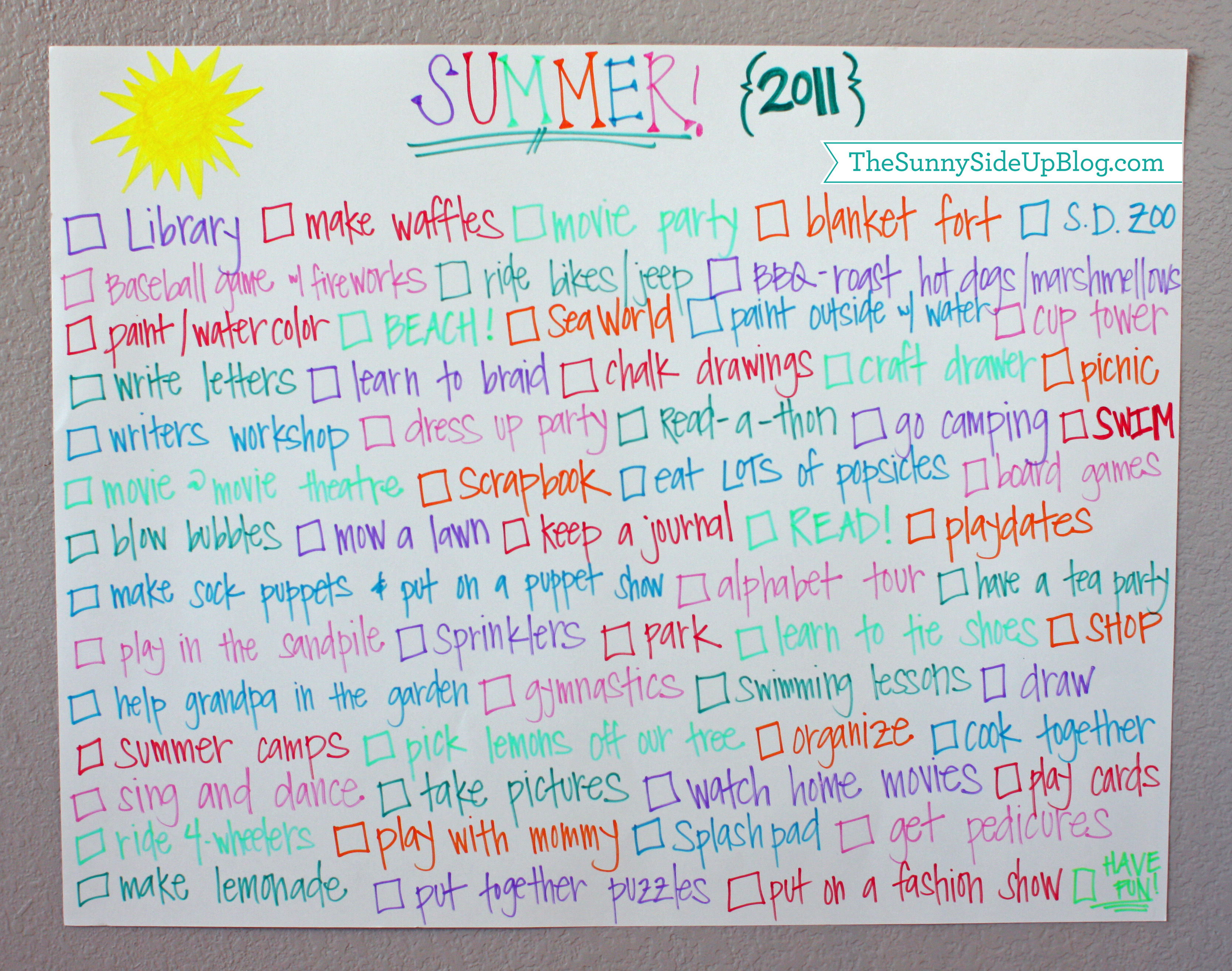 Summer to do list (Sunny Side Up)