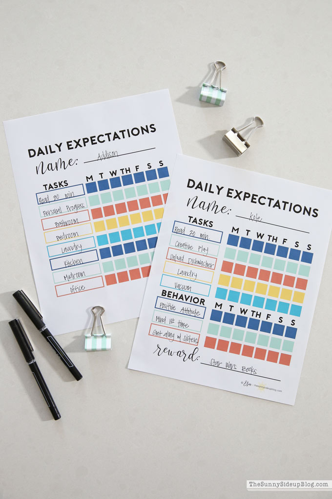 Daily Expectations - a free printable to keep your kids on task! (Sunny Side Up)