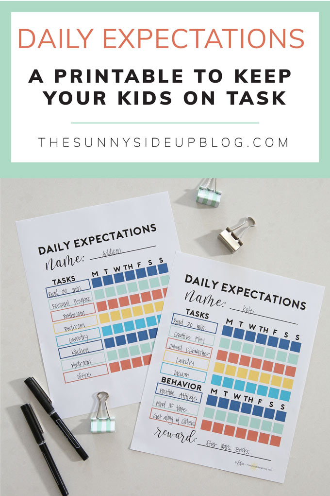 Daily Expectations - a free printable to keep your kids on task! (Sunny Side Up)