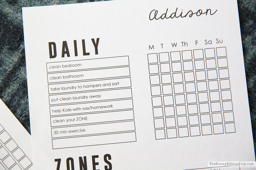 Zone Chore Chart (Sunny Side Up)